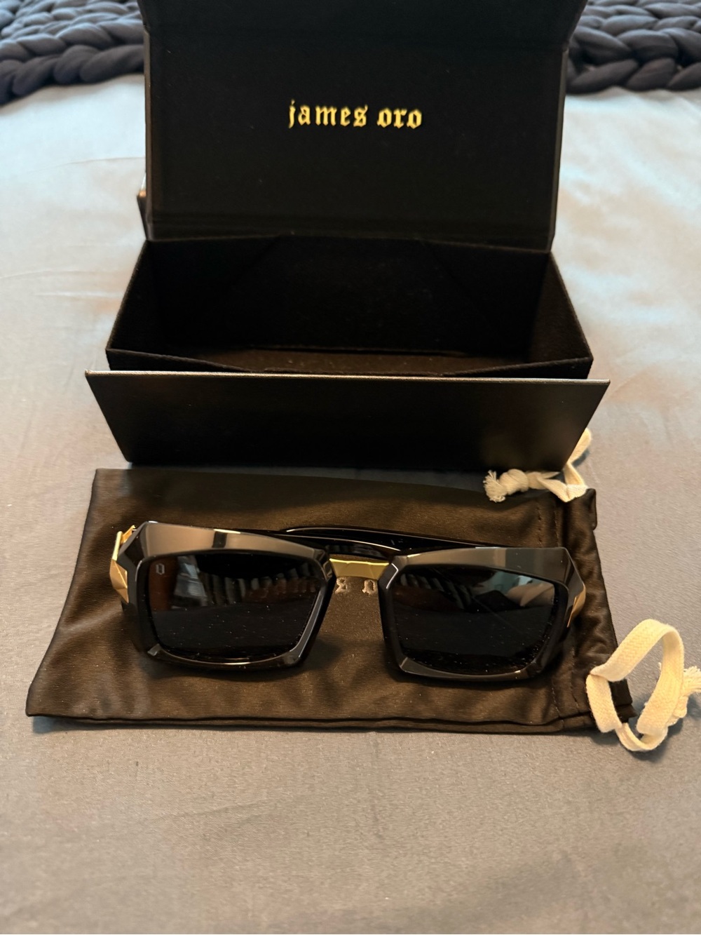 James Oro Black Sunglasses with Gold Temple Accents